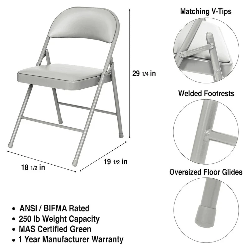 Bernadine Basics Collection Vinyl Folding Chair, Pack of 4