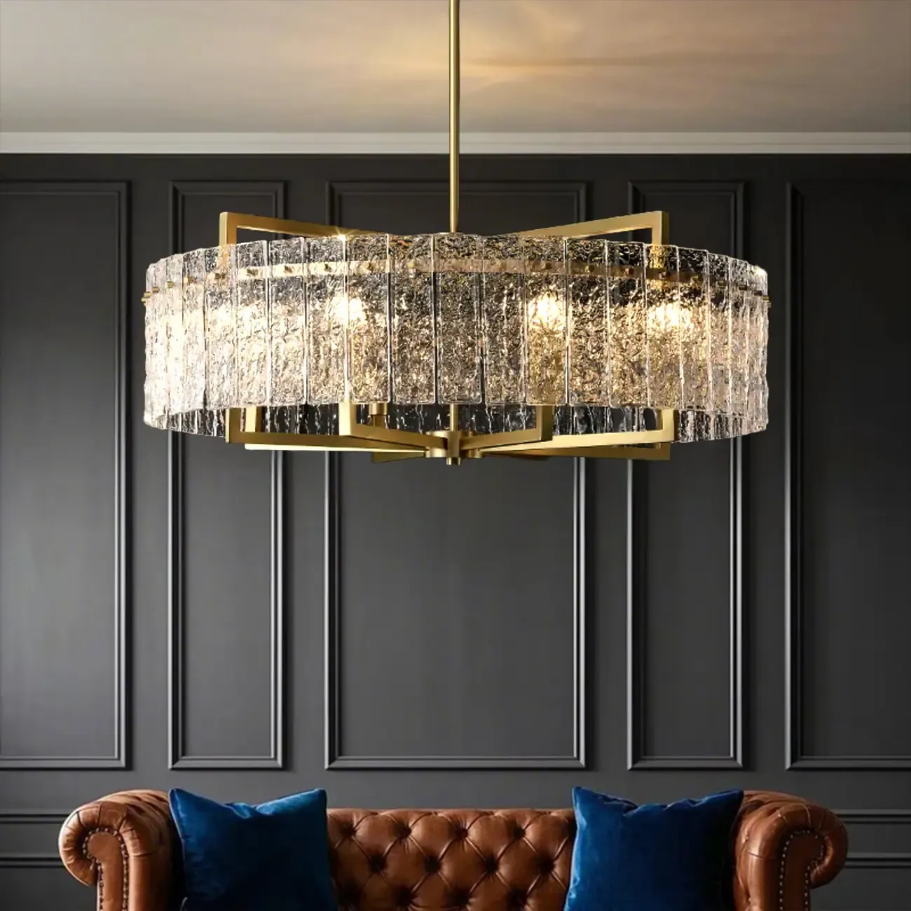 Modern Round Brass Crystal Chandeliers for Living Room