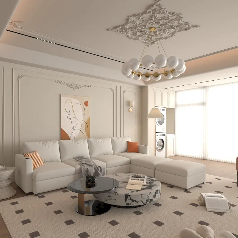 White 123 U-Shaped Modular 4 Seater Sectional Sofa with Storage Ottomans, Easy Assembly and Transport