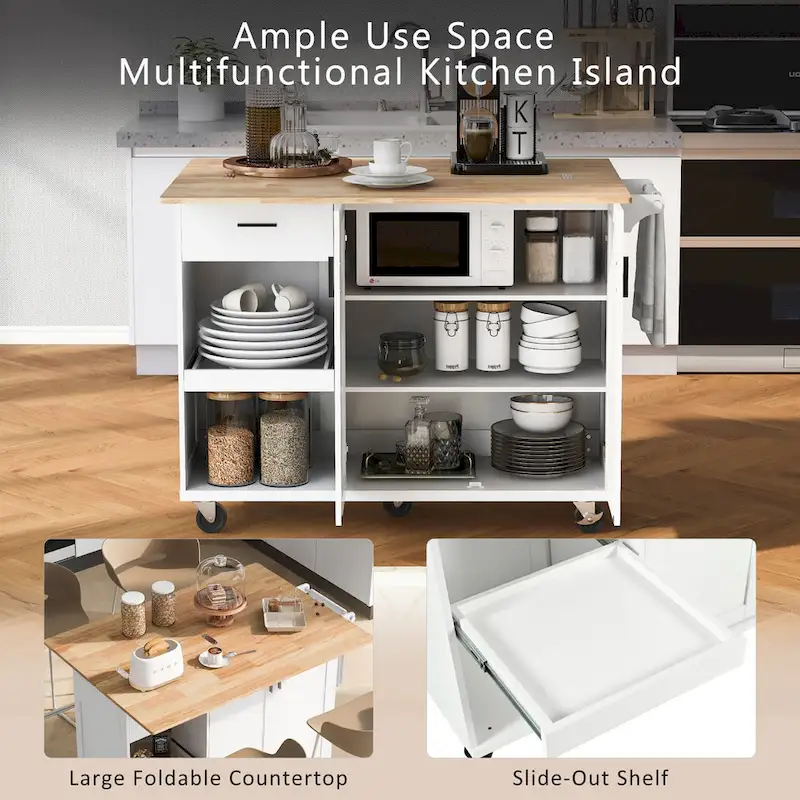 Kitchen Island With Foldable Counter Top(no include stool)