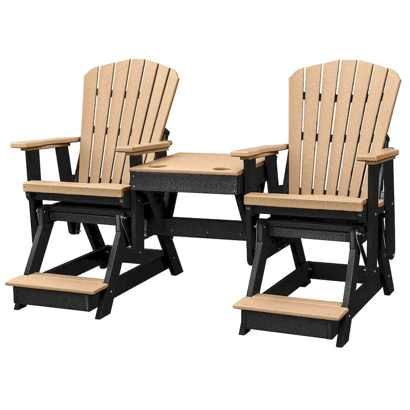 OS Home and Office Model Double Balcony Height Glider with Center Table in Cedar and Black - N/A