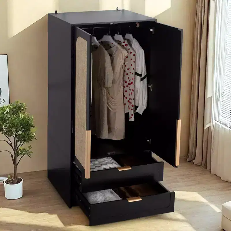 MAYEERTY Armoire Wardrobe 2 Door with 2 Drawers Classic Simple Bedroom Closet Cabinet for Tidy Organization