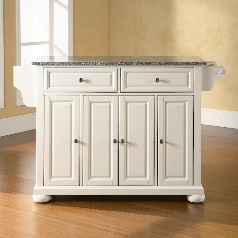 Solid Granite Top Kitchen Island - White