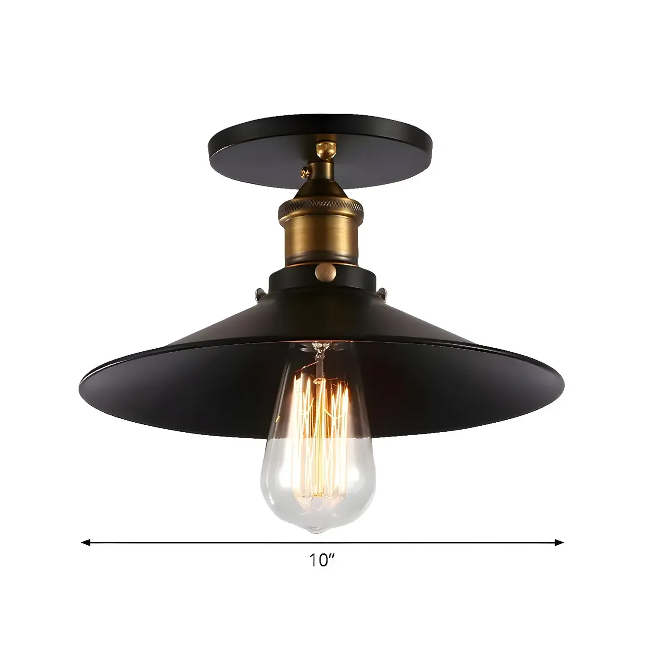Industrial Black Cone Metal Semi Flush Ceiling Light