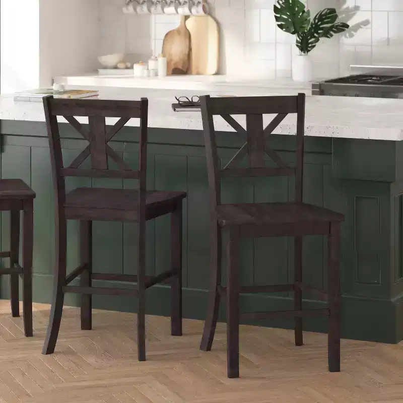 Merrick Lane Set of Two Solid Wood Modern Farmhouse Dining Stool