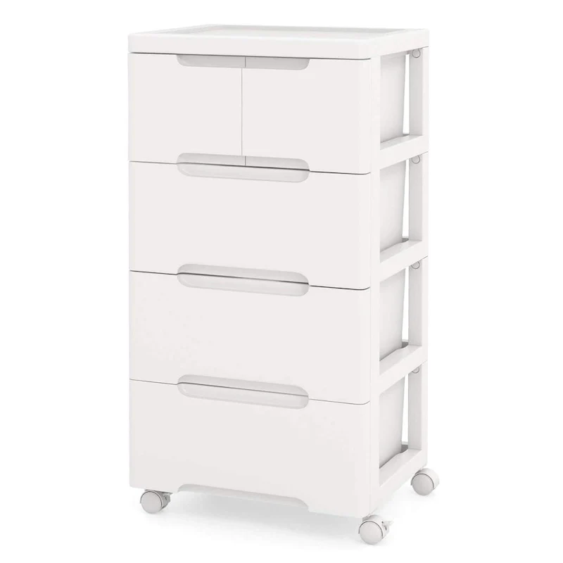 Costway 1 PCS 5-Drawer Plastic Rolling Storage Cart with 4 Universal - See Details