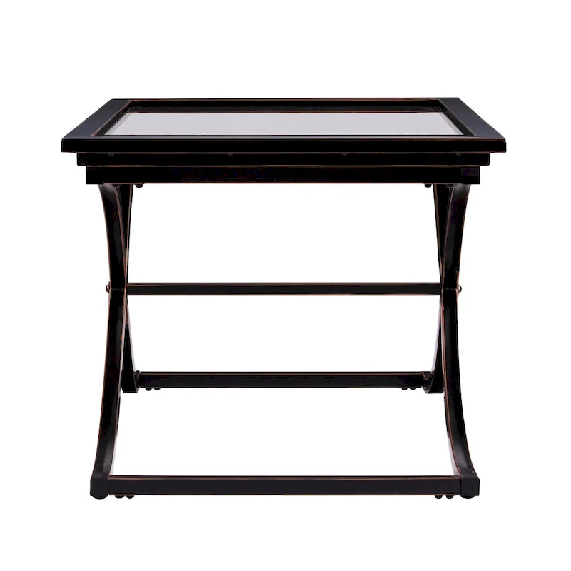 SEI Furniture Bugleweed Black/Copper Distressed Metal and Tempered Glass Glam Coffee Table