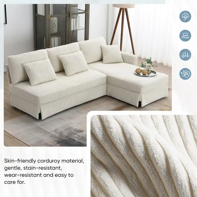 Modern 4-Seat L-Shaped Convertible Sofa with Reversible Chaise and Pillows