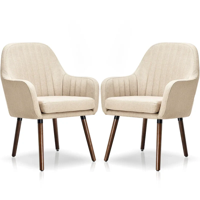 Fabric Dining Chairs Upholstered Arm Chair with Wood Legs