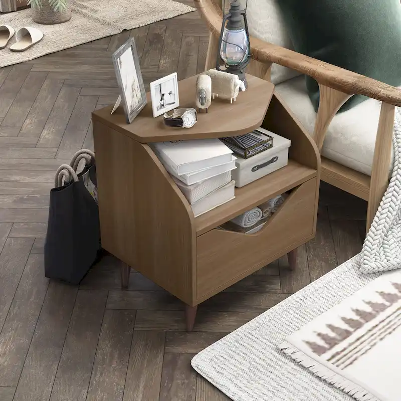 Mid-century Modern 20-inch 1-Shelf and 1-Drawer End Table