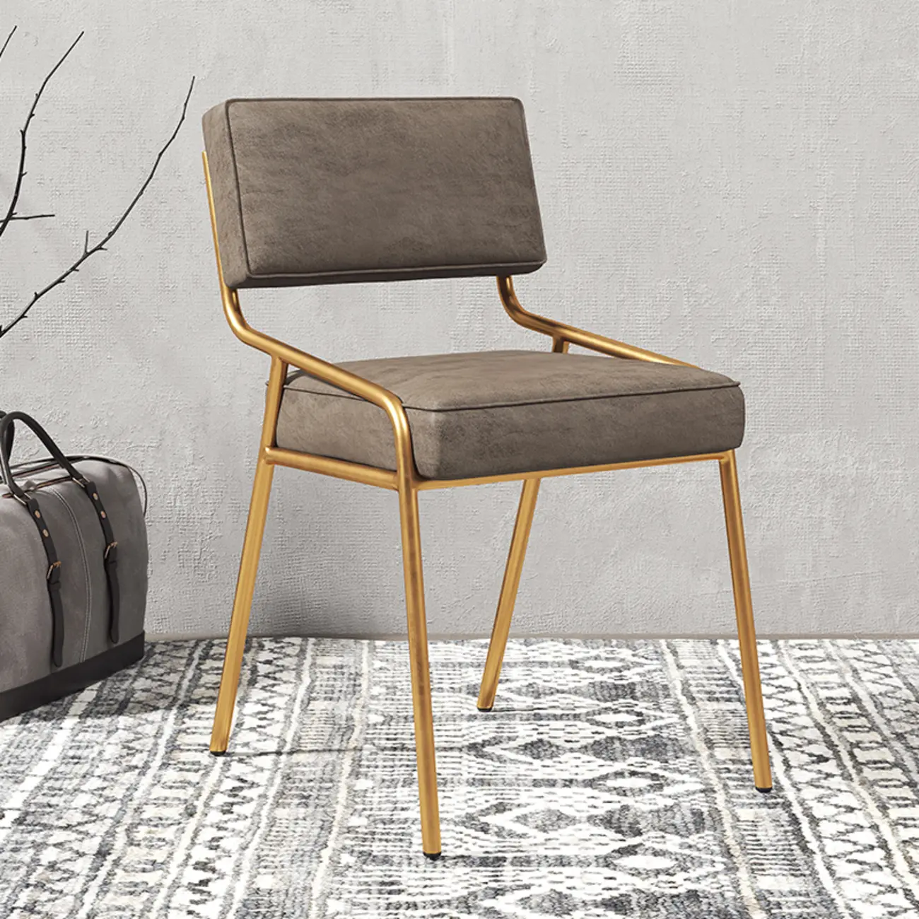 Modern Rectangle Faux Leather Open Back Dining Chair