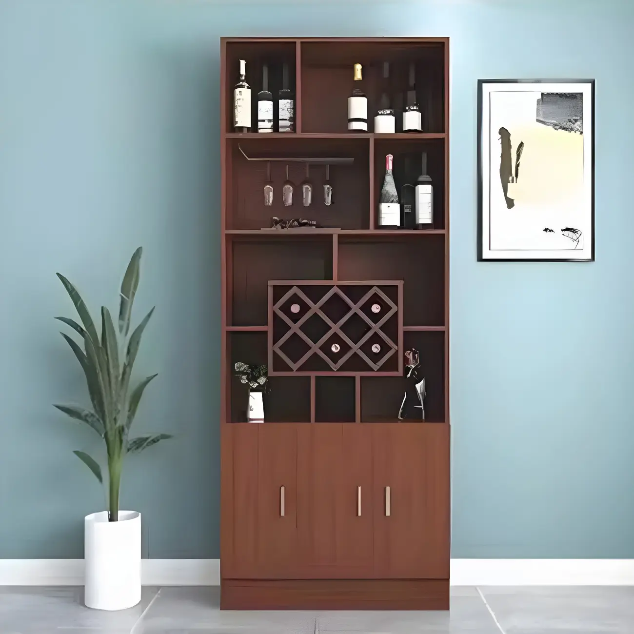Black Modern Large Wooden Open Stackable Wine Cabinet