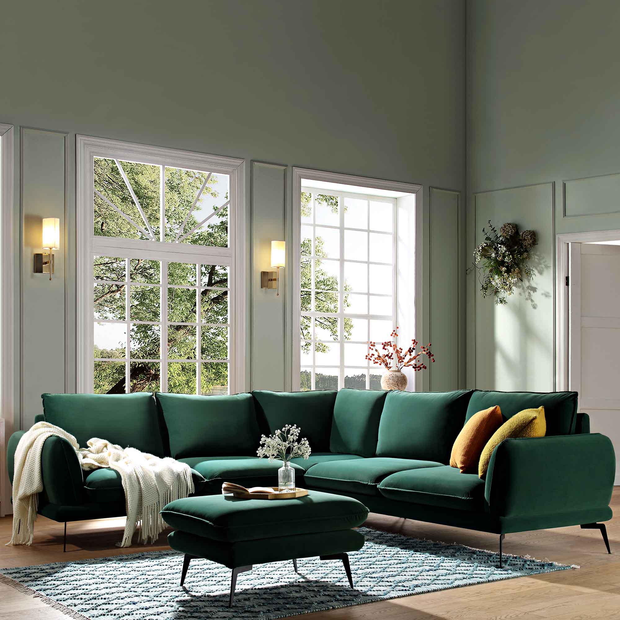 Forest Green Velvet Grande Corner Sofa