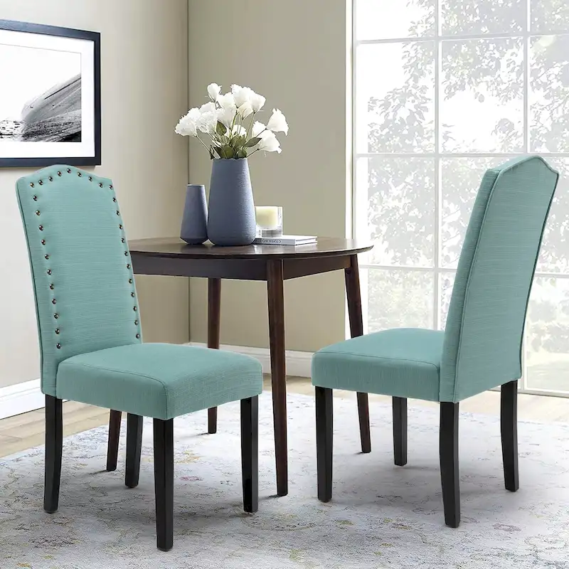 Fabric Upholstered Nailhead Trim Parson Dining Chairs Set of 2