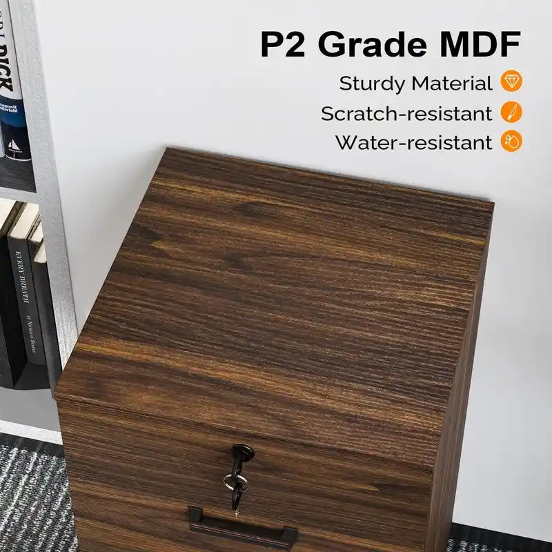 2-Drawer Rolling Wood File Cabinet with Lock