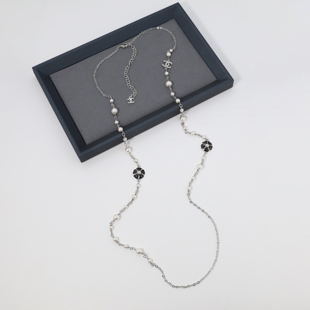 CCL118 Chanel enamel camellia cc logo long chain sweater necklace - ccjewelryacc