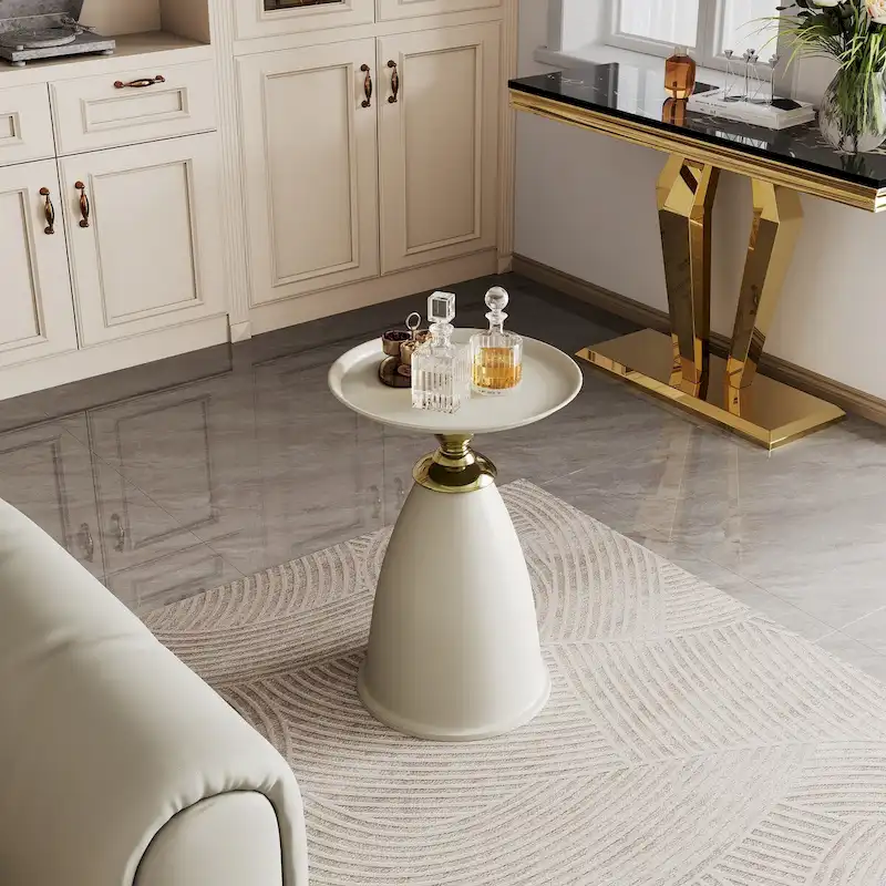 Luxury Design Iron End Table, Minimalist Round Side Table for Small Space