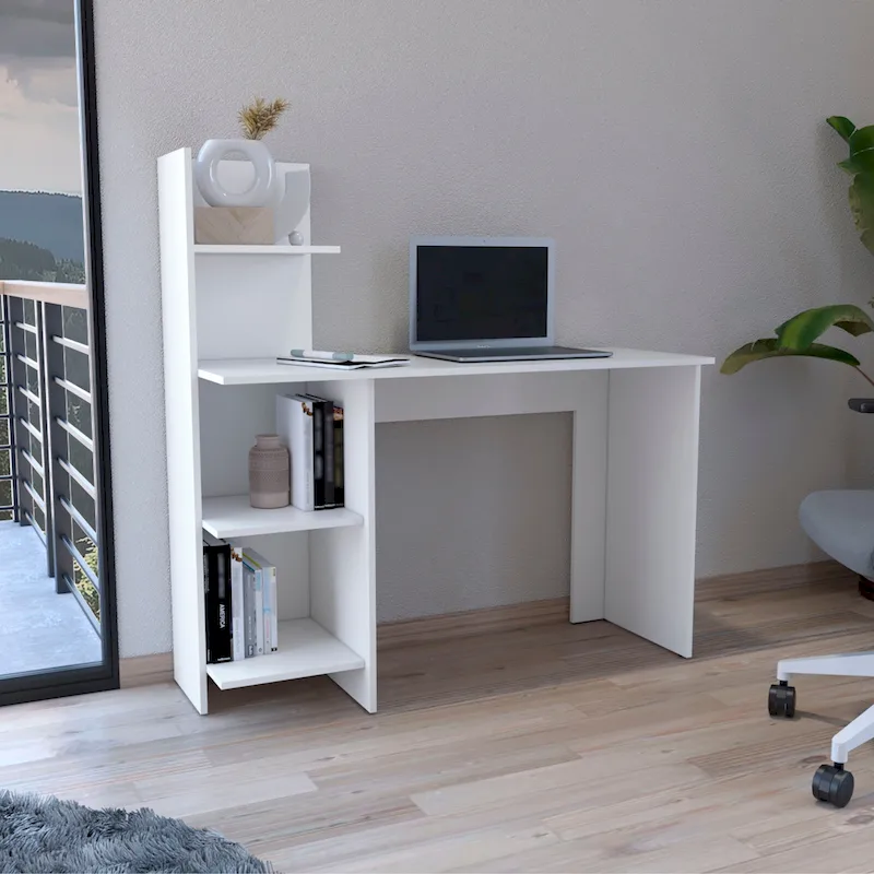 White Writing Desk with 4 Shelves, Single User