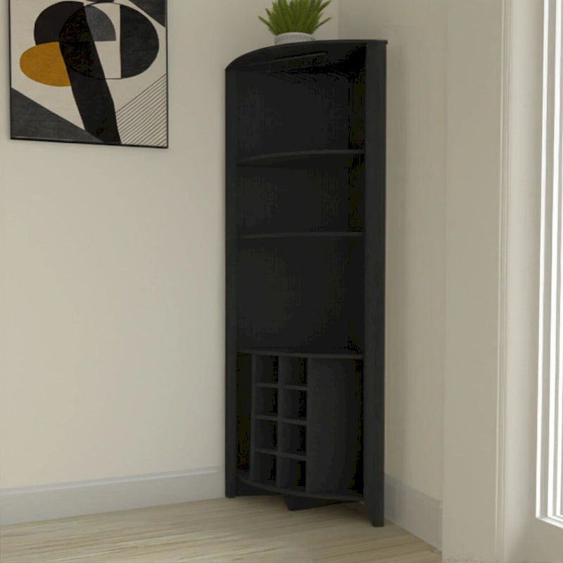 HomeRoots 71  Black Wood Corner Bar Cabinet