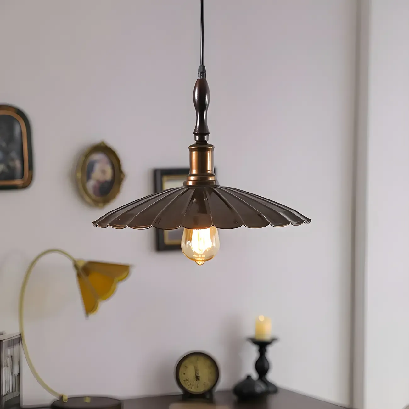 Brown Iron Fluted Cone Round Pendant Light