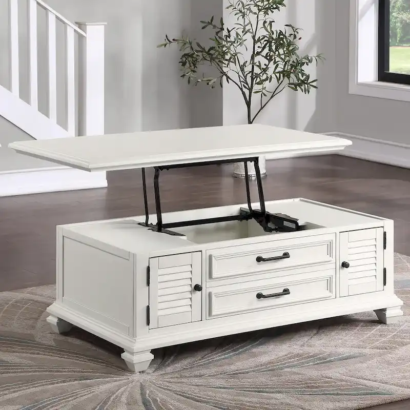Soft White Farmhouse Lift-Top Coffee Table