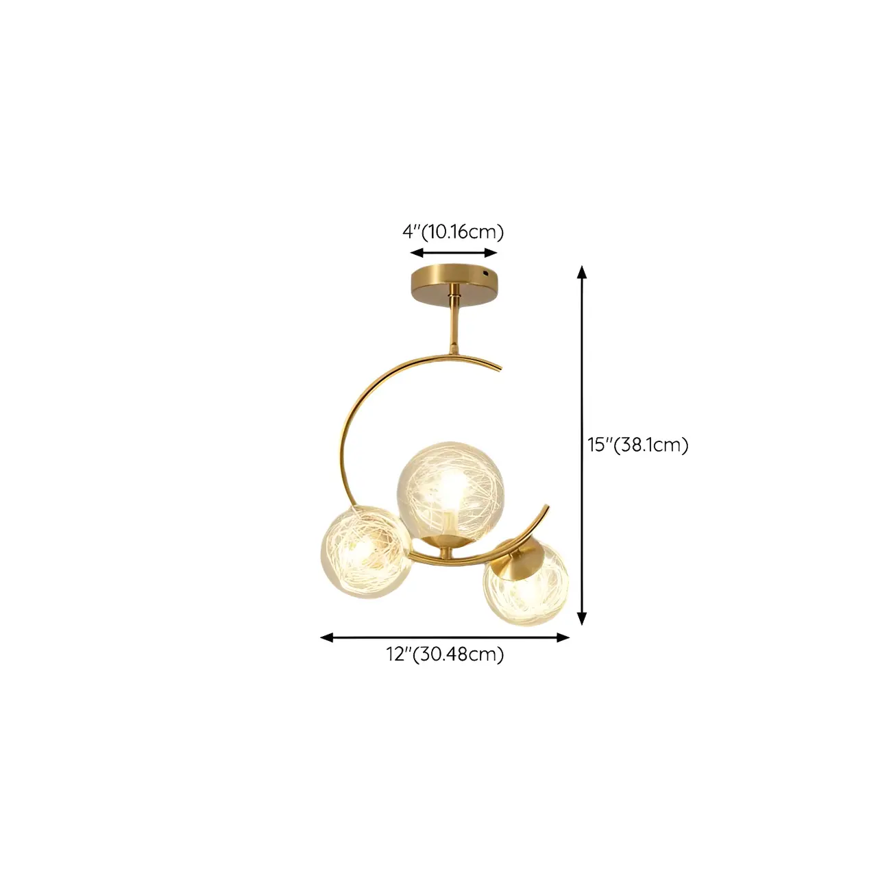 Modern Globe Glass Metal Gold Semi Flush Ceiling Light