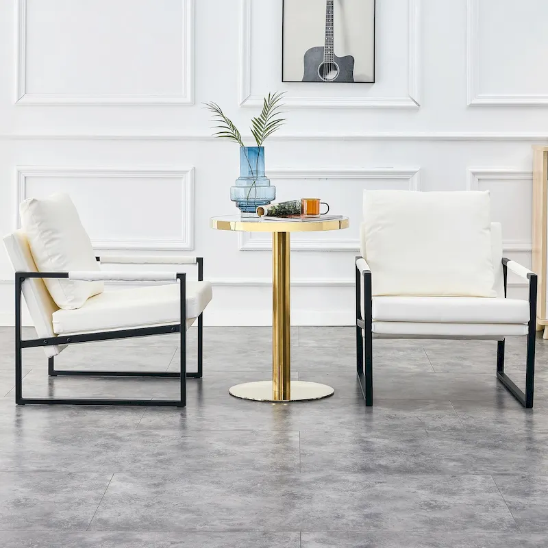 Ouyessir Set of 2 Modern Velvet Accent Chair Linen Sling ArmChair