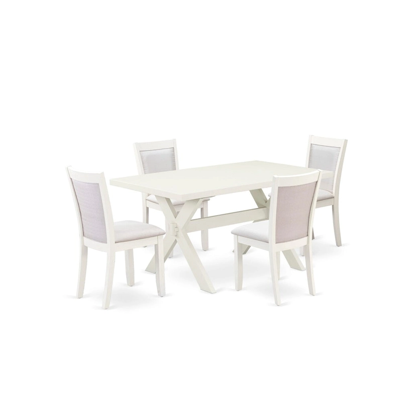 East West Furniture Dining Set- a Rectangle Dining Table and Cream Linen Fabric Parson Chairs, Linen White(Pieces Options)