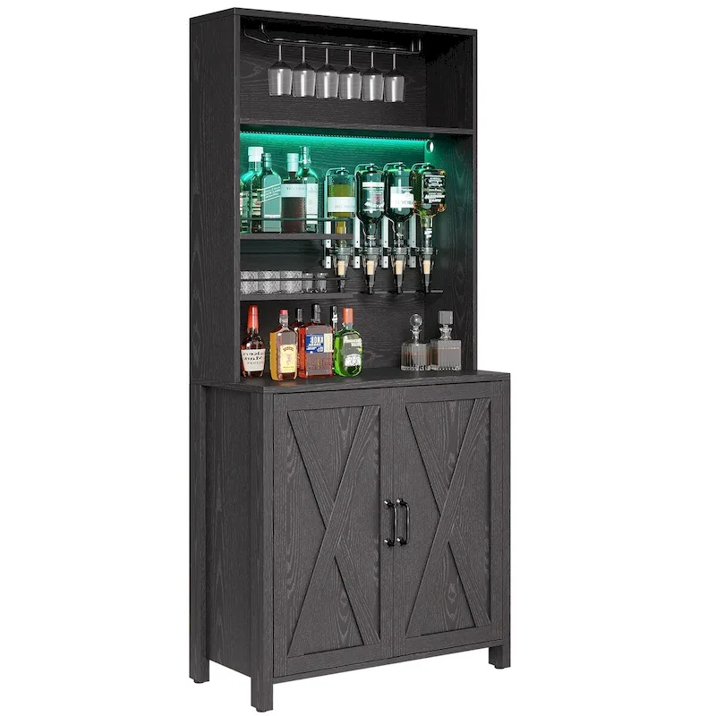 Moasis Tall Wine Bar Cabinet for Liquor and Glasses Dining Kitchen Cabinet with Liquor Dispenser & Wine Rack