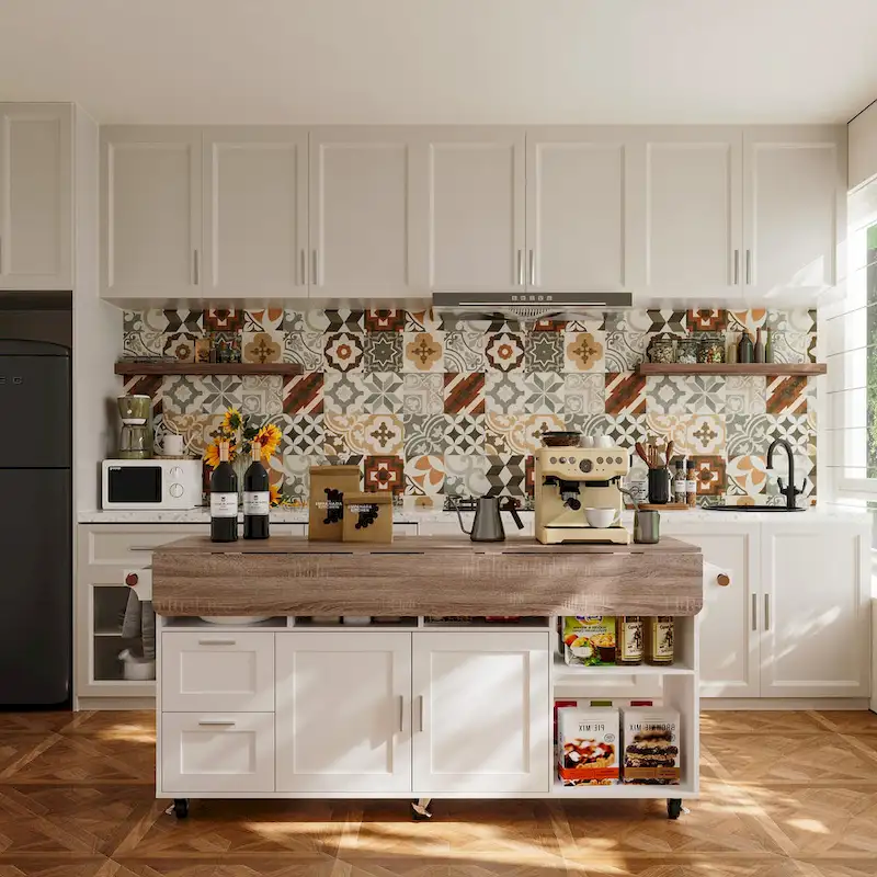 Rolling Kitchen Island Cart with Flip-Top Table, 2 Drawers, 2 Cabinets, and Towel Rack Buffet Sidboard