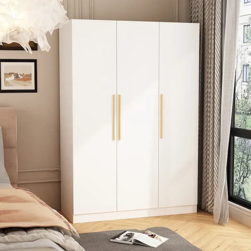70.  H x 47.2  W Wardrobe Cabinet Armoire Three Doors In White Closet