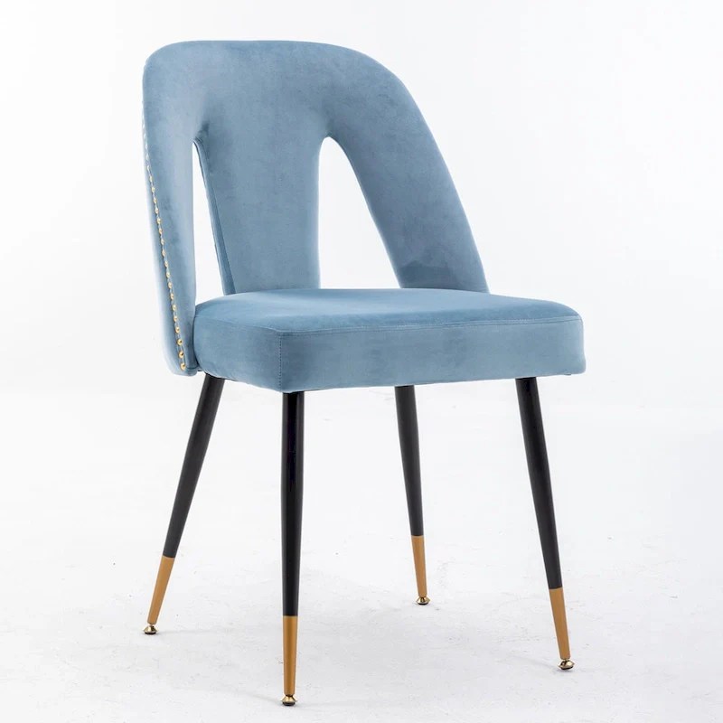 Modern Upholstered Dining Chairs with Nailheads and Metal Legs