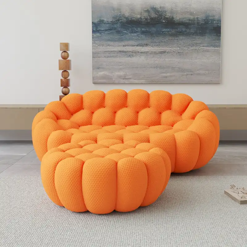 3D Honeycomb Fabric Upholstered Bubble Sofa Modern Loveseat with Ottoman