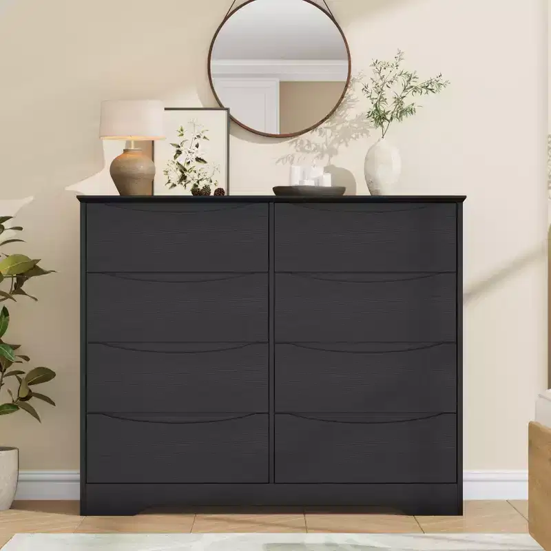 Wooden Dresser with 8 Drawers,Modern Closet with Deep Storage, Large Chest of Drawers, Long Storage Dresser for Bedroom, Living Room, Hallway