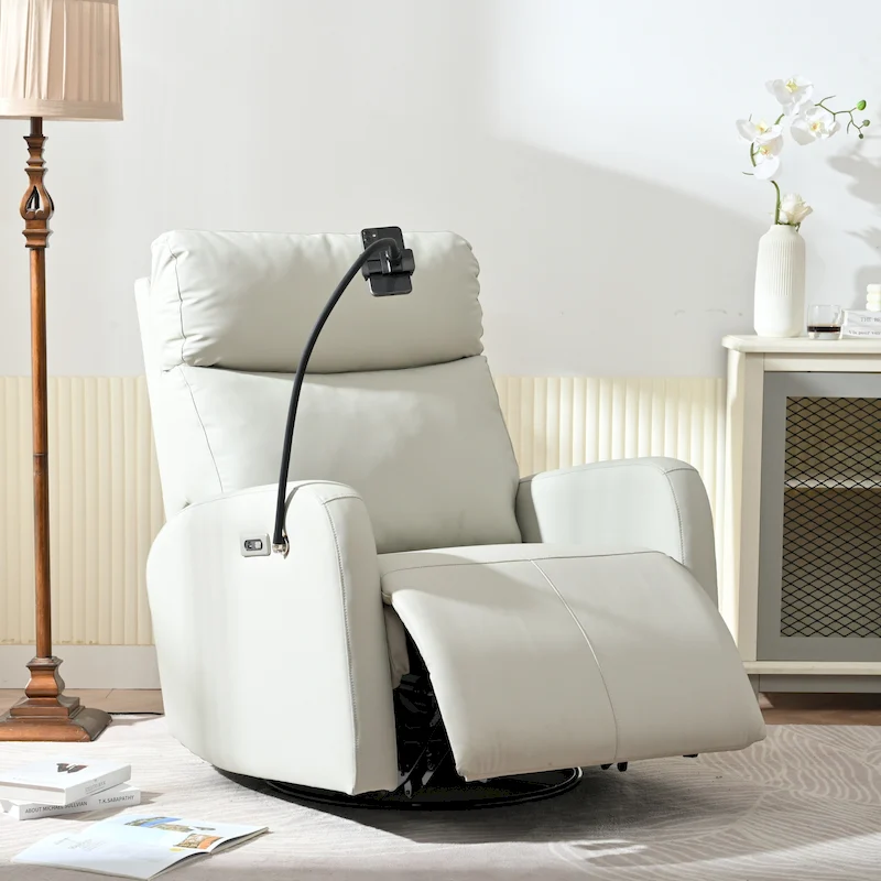 270 Degree Power Swivel Rocker Recliner Chair with USB Ports,Electric Glider Reclining Sofa,Leather Home Theater Seating