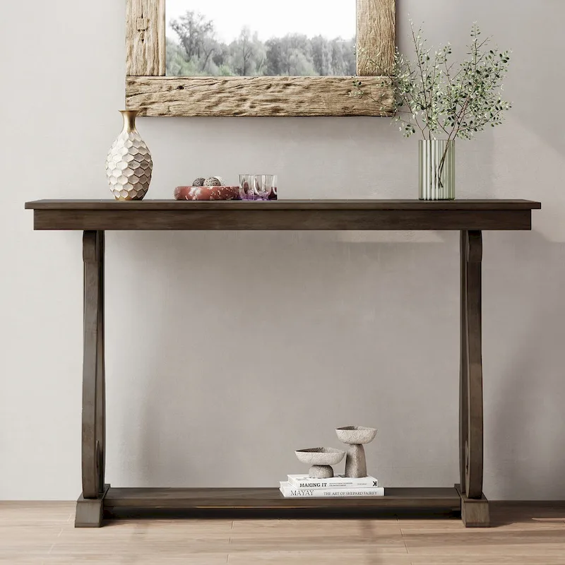 48-Inch Rustic Vintage Console Table --- Farmhouse Style Entryway Table with Open Shelf and Sturdy Construction