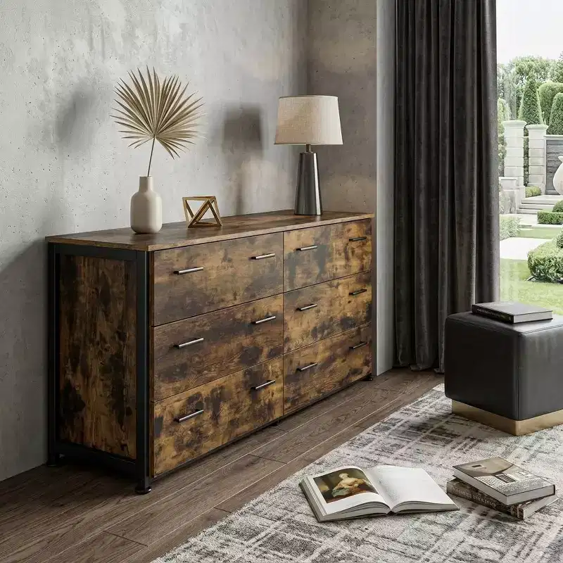 HomeRoots 59 Brown and Black Six Drawer Double Dresser