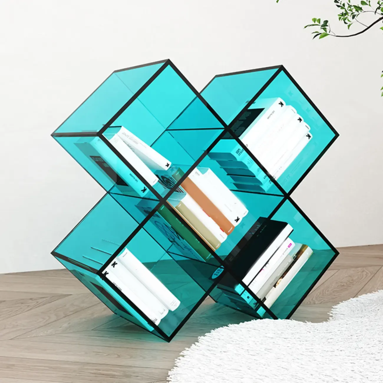 Acrylic Geometric End Table Bookshelf Display
