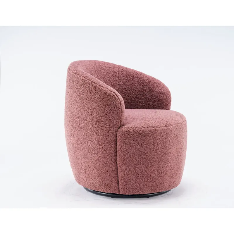 360° Swivel Barrel Accent Chair – Soft Teddy Fabric, Ergonomic Backrest
