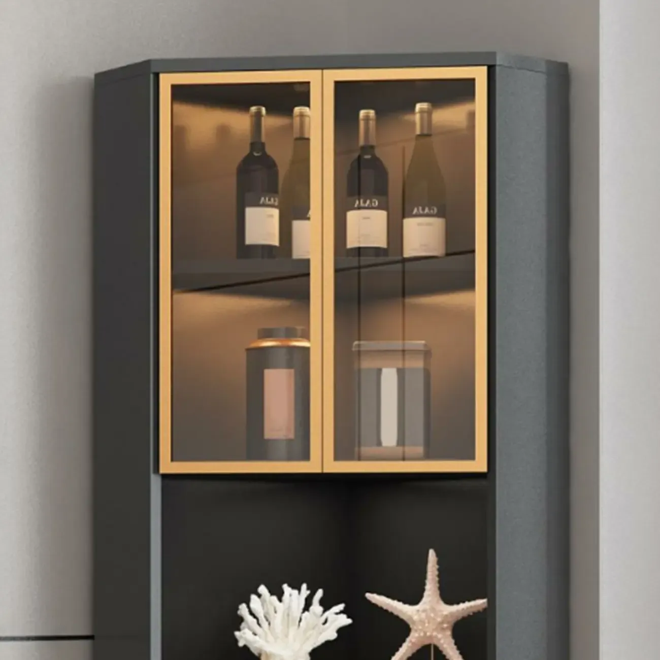Modern Glam White-Gold Wood Glass Display Cabinet
