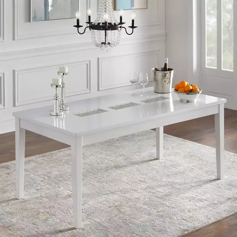 Lifestorey Diamond Rectangular Dining Table White: 6-Seater, MDF & Rubberwood, Non-Extension, Contemporary Style