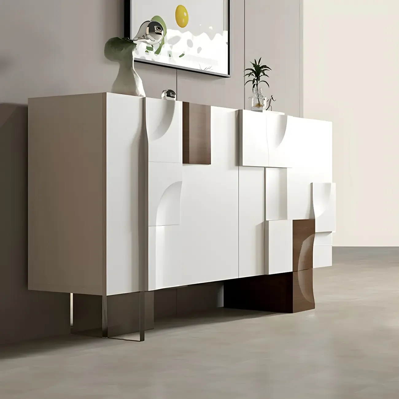 Artistic Cream Solid Wood Shoe Storage Cabinet