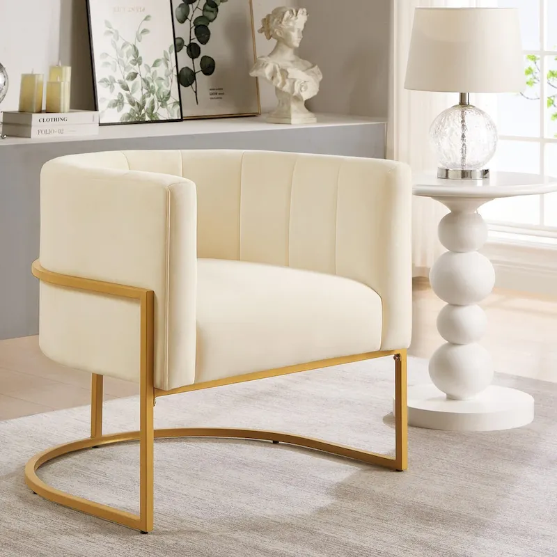 Mid-Century Upholstered Velvet Accent Chair with Curve Backrest