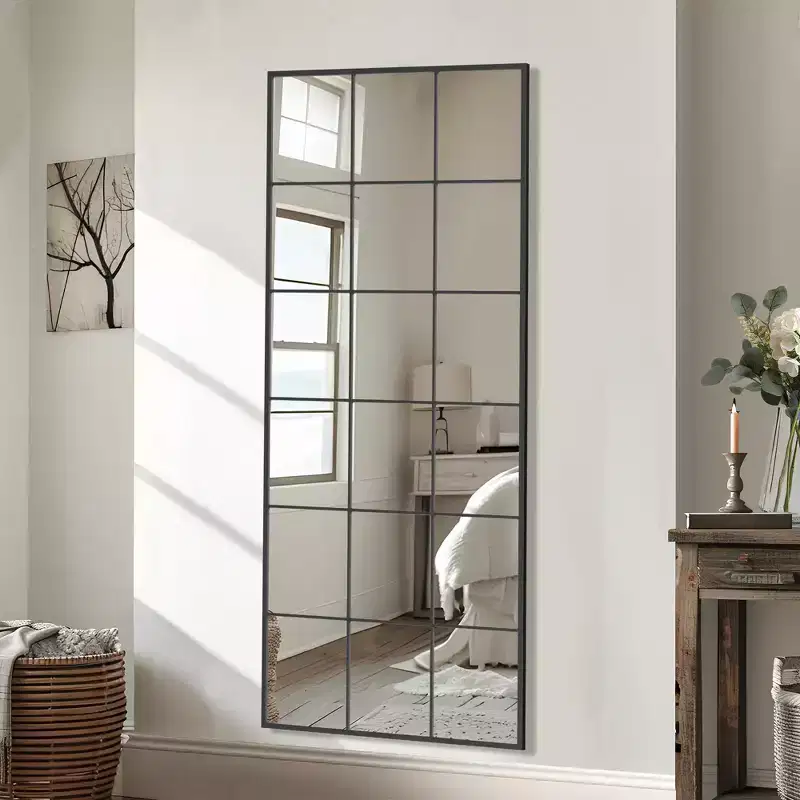 69 x 30 Modern Black Wrought Iron Lattice Full-Length Mirror (Without Bracket)