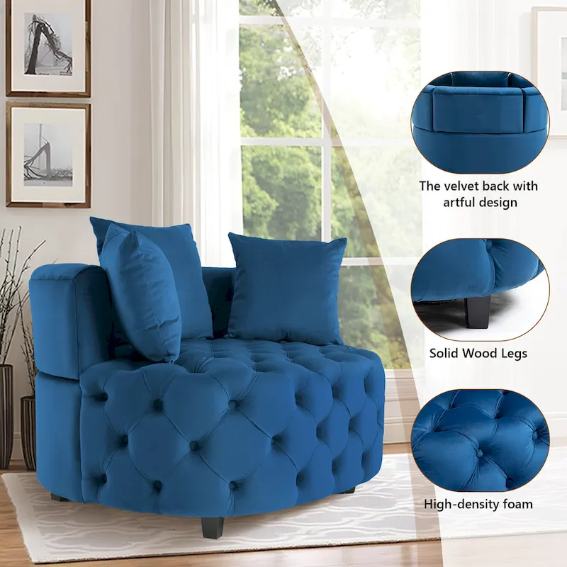 Velvet Modern Leisure Big Classical Barrel Chair with 2 Pillows