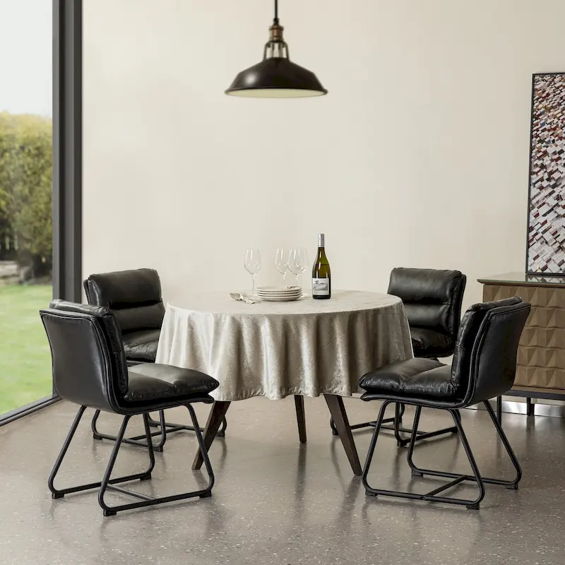 Glitzhome Set of 2/4 Modern PU Leather Thick Upholstered Side Dining Chairs with Metal Legs