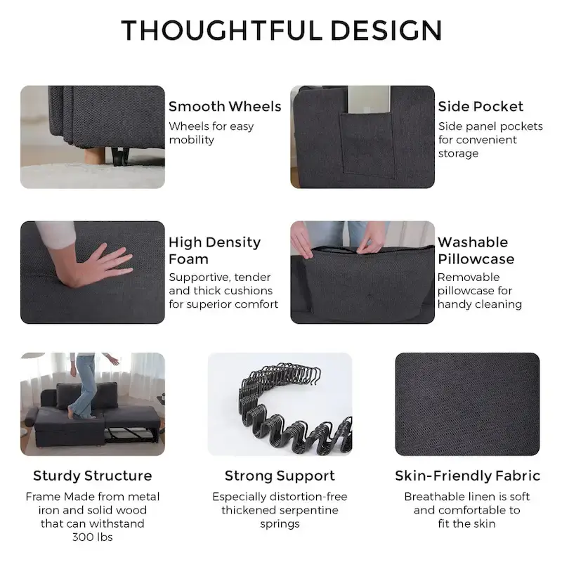 4 in 1 Multi-Function Folding Sofa Folding Bed Single Futon Couch Guest Bed with 2 Throw Pillows