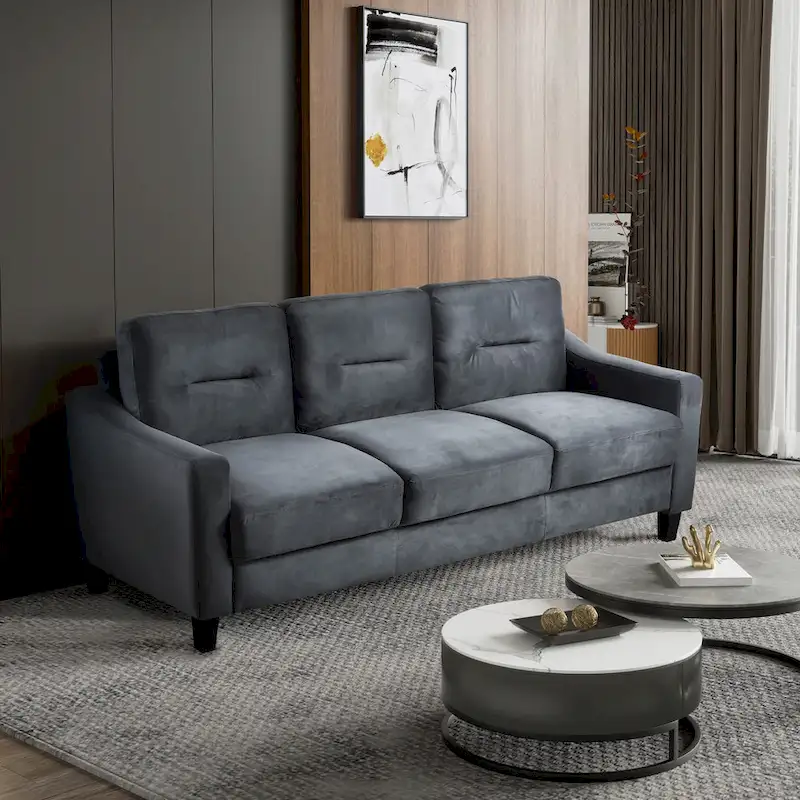 Black Velvet 3-Seater Sectional Sofa with Hardwood Frame and High-Density Foam