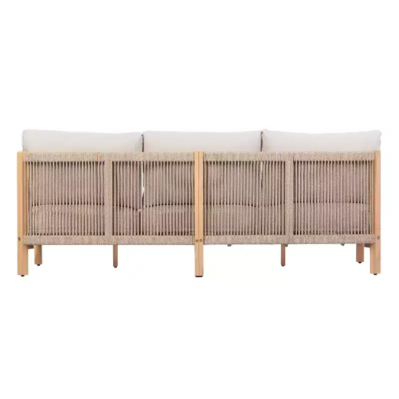 Christopher Knight Home Fabienne 73.23'' Modern Patio Acacia Wood 3-Seater Sofa with Woven Rope Backrest