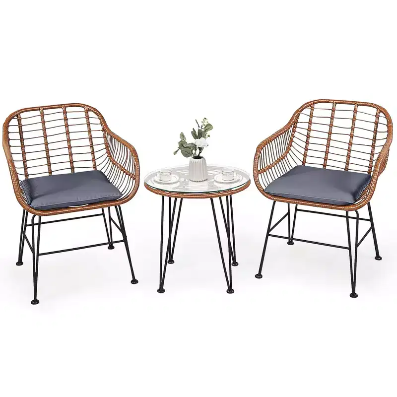 Costway 3PCS Patio Rattan Bistro Set Coffee Table Armchair Garden